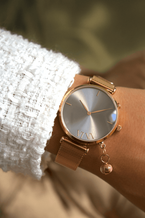 VI VA Watch Rosé mit  Rosenquarz ZeitFänger aus 925er Sterling Silber in 18k rosévergoldet aus dem ATELIER VI VA